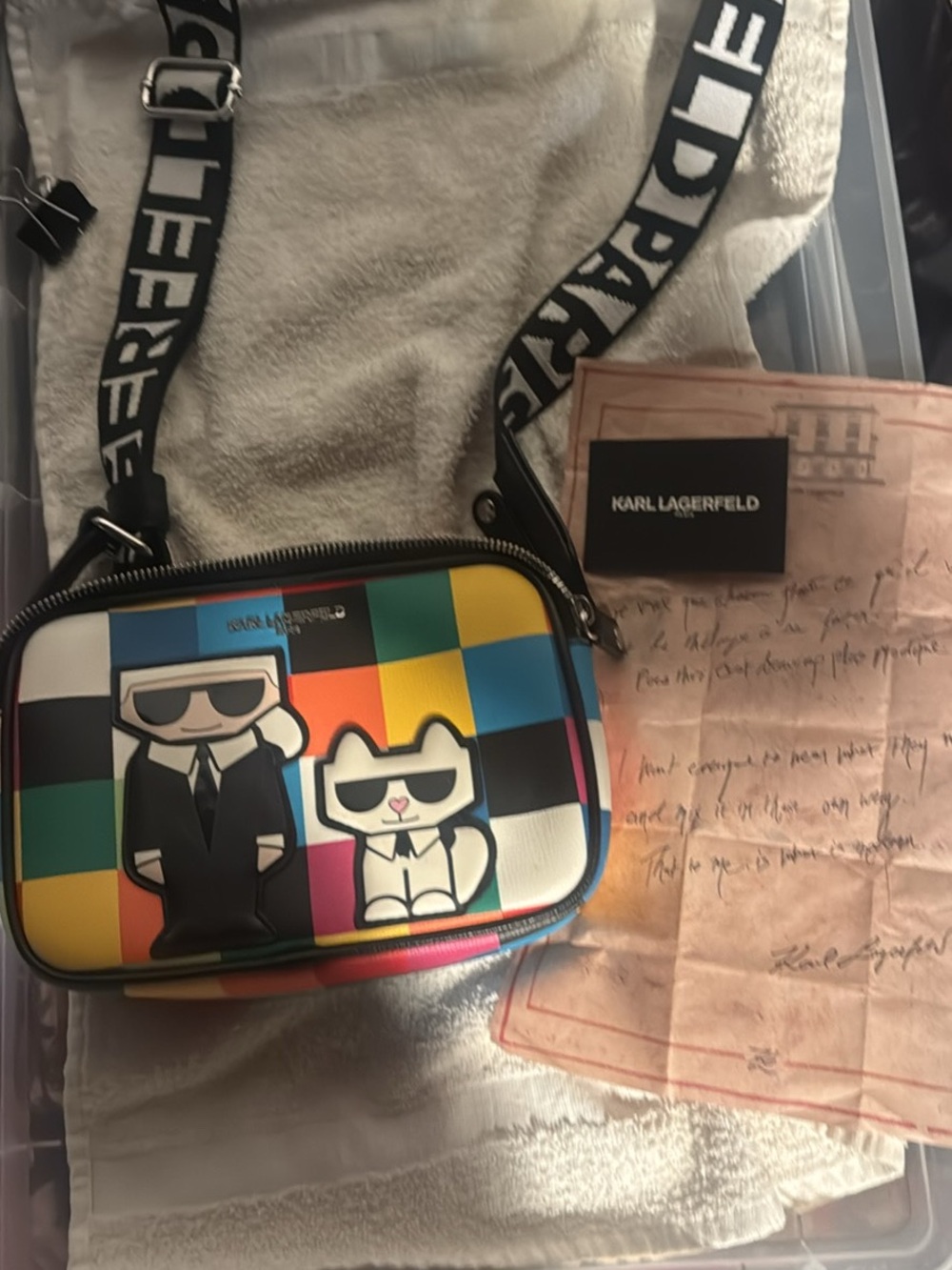 Karl Lagerfeld Multicolor Checker Graphic Crossbody Belt Bag